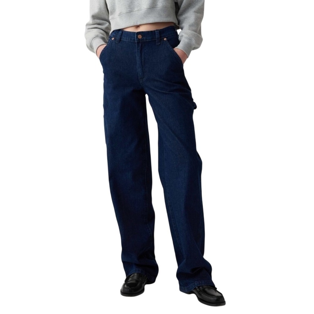 GAP 90s Loose Carpenter Mid Rise Jeans in Dark Indigo Denim. Size 26/2 Long
